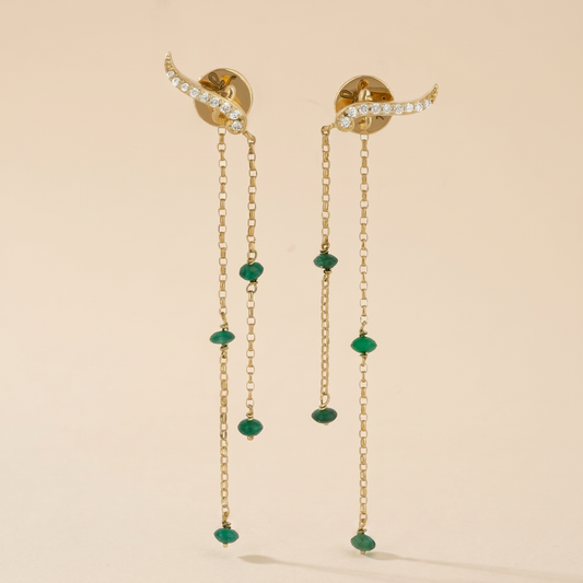 Sword & Dangling Emerald Beads Earrings