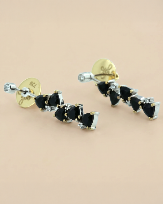 Floral Sparkles Black Onyx & Diamond Earrings