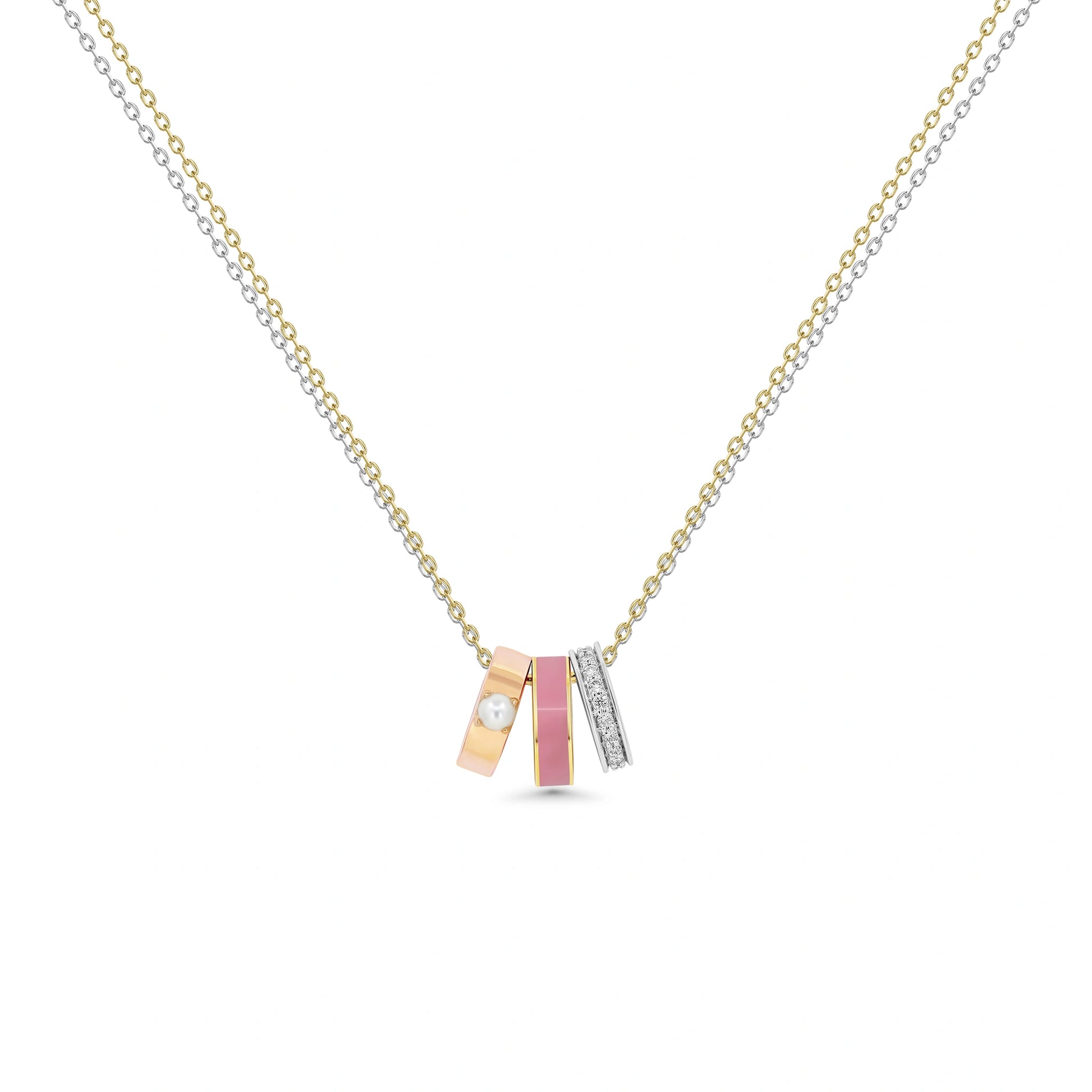 Necklace with three colored bars on a white background