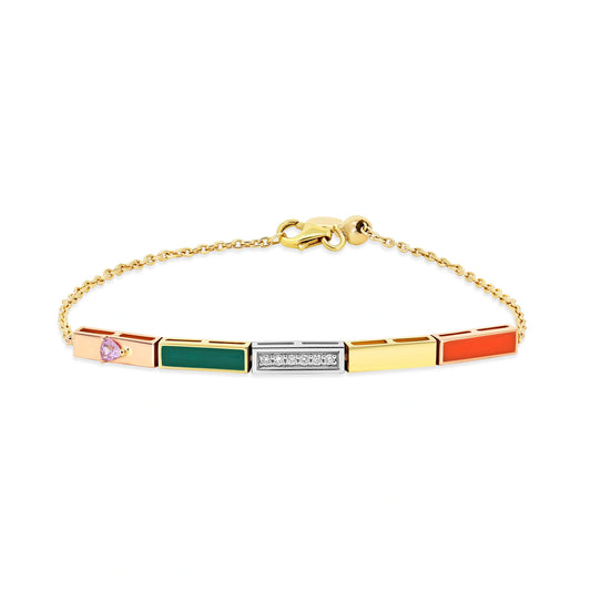 Multicolored bracelet with a clasp on a white background