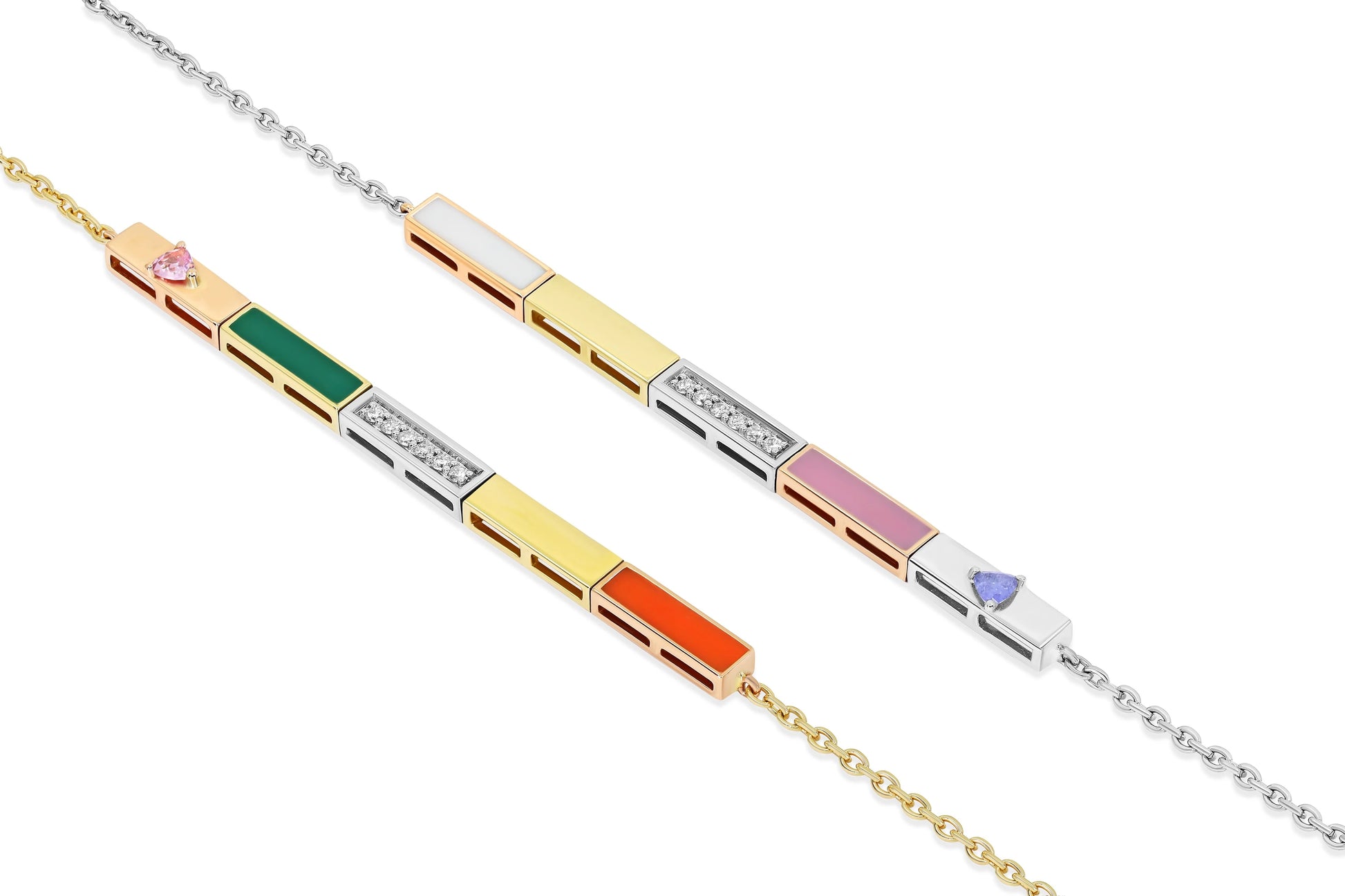 Colorful bracelet with various gemstones on a white background