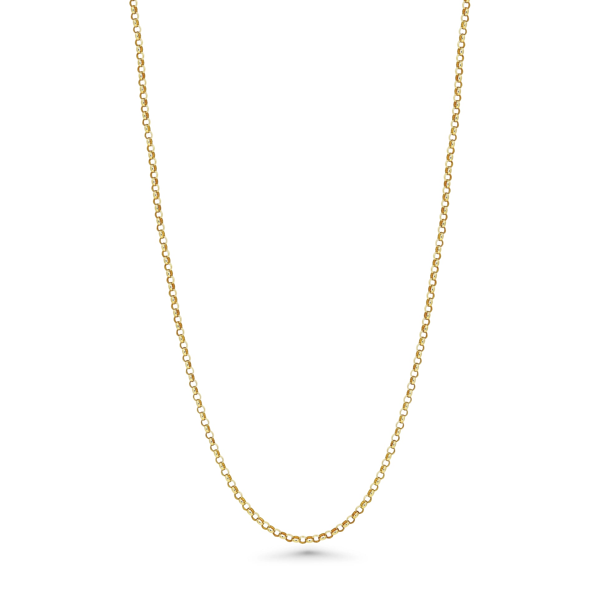 Gold chain necklace on a white background