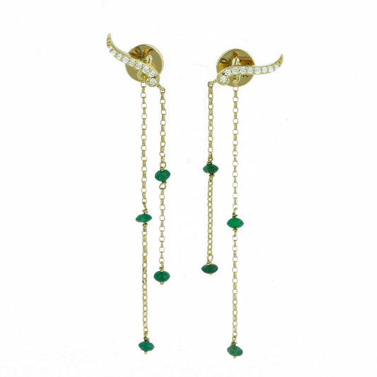 Sword & Dangling Emerald Beads Earrings