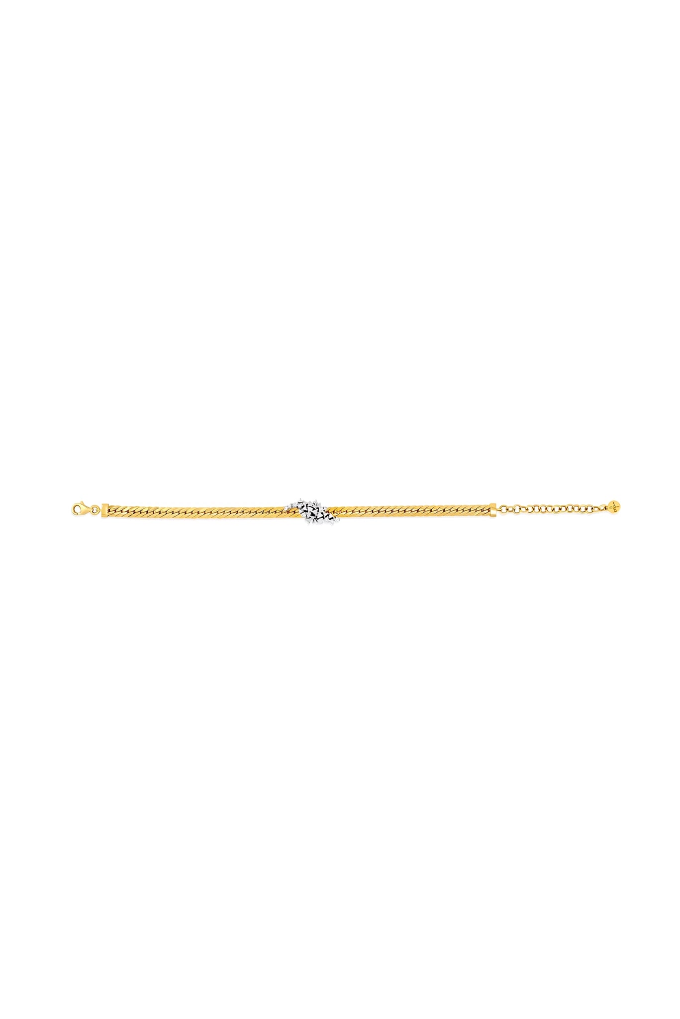 Gold bracelet with a diamond on a white background