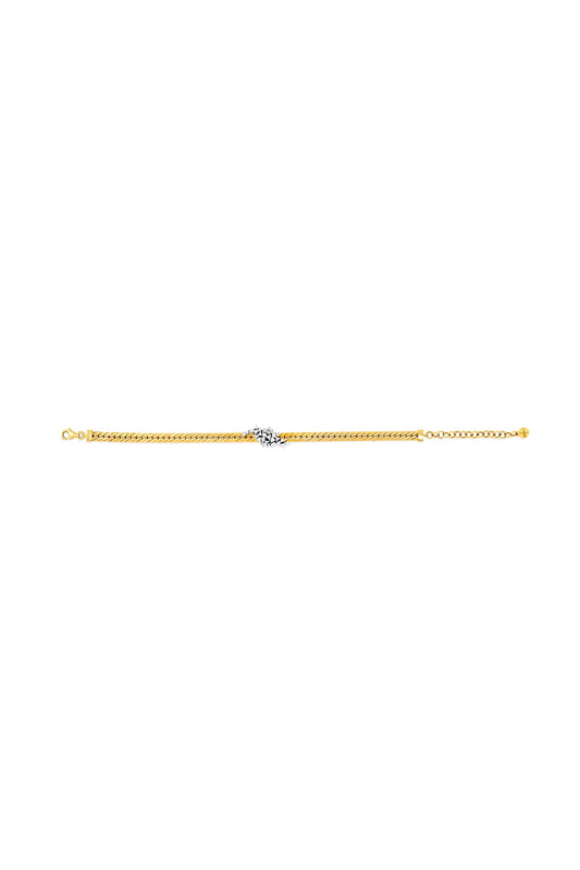Gold bracelet with a diamond on a white background