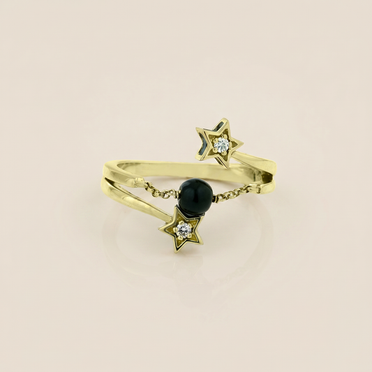 Star Ring With Onyx Bead
